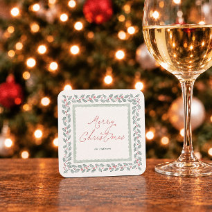 Dessous-de-verre Carré En Papier Cottagecore Aquarelle Holly Noël