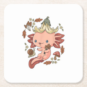 Dessous-de-verre Carré En Papier Cottagecore Axolotl Esthétique Champignons Mignon