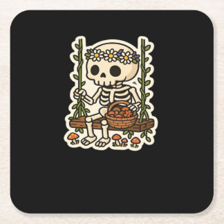 Dessous-de-verre Carré En Papier Cottagecore Skeleton With Flower Crown