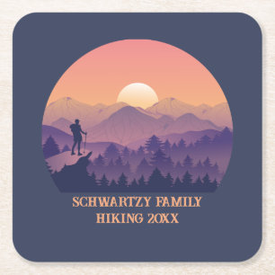 Dessous-de-verre Carré En Papier Coucher de soleil de montagne vintage violet jaune