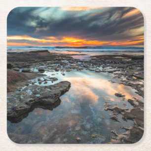 Dessous-de-verre Carré En Papier Coucher de soleil depuis les bassins de marée