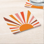 Dessous-de-verre Carré En Papier Coucher de soleil rétro Coucher de soleil orange j<br><div class="desc">Le design rétro du soleil éclate dans les tons chauds rose,  marron,  orange. Rayons de soleil orange modernes rétro,  soleil matinal géométrique art abstrait.</div>