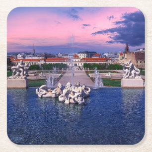 Dessous-de-verre Carré En Papier Coucher de soleil sur la fontaine de Vienne