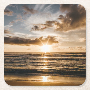 Dessous-de-verre Carré En Papier Coucher de soleil sur la mer