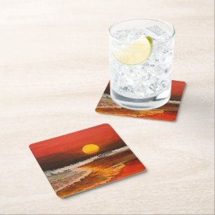 Dessous-de-verre Carré En Papier Coucher de soleil sur le Pacifique, par Gary Polin