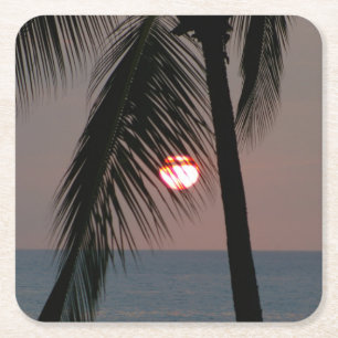 Dessous-de-verre Carré En Papier Coucher de soleil tropicale des palmiers
