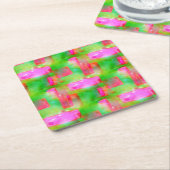 Dessous-de-verre Carré En Papier Couleur abstraite peinte en jaune, rose (Incliné)