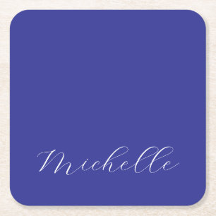 Dessous-de-verre Carré En Papier Couleur Bleu Profond Calligraphie Moderne Simple e