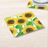 Dessous-de-verre Carré En Papier Couleur d'eau des fleurs de soleil (Incliné)