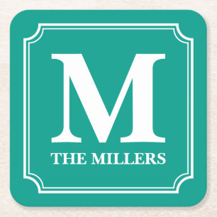 Dessous-de-verre Carré En Papier Couleur modifiée Nom de famille Bar Pub Diner Mono