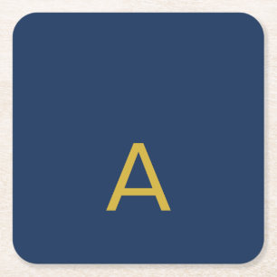 Dessous-de-verre Carré En Papier Couleur Or & Bleu Monogramme Initial Professionnel