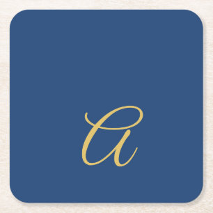 Dessous-de-verre Carré En Papier Couleur Or & Bleu Monogramme Initial Professionnel