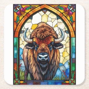 Dessous-de-verre Carré En Papier Couleurs vives Impression de Bison Buffle Cottagec