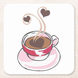 Dessous-de-verre Carré En Papier Coupe du Café et Coeurs