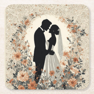 Dessous-de-verre Carré En Papier Couple de mariage romantique