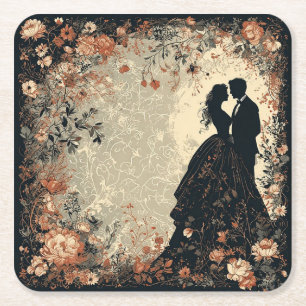 Dessous-de-verre Carré En Papier Couple de mariage romantique