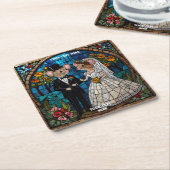 Dessous-de-verre Carré En Papier Couple dessous de verre Mariage de souris mignonne (Incliné)