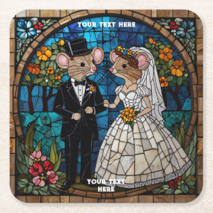 Dessous-de-verre Carré En Papier Couple dessous de verre Mariage de souris mignonne