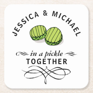 Dessous-de-verre Carré En Papier Couples dans une chiche ensemble Personnalisé