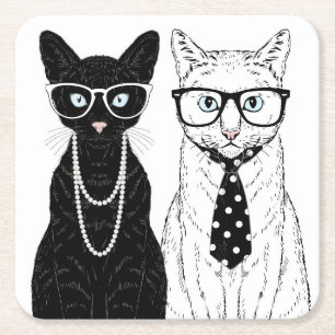 Dessous-de-verre Carré En Papier Couples de chat