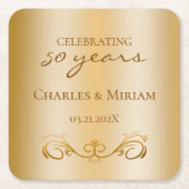 Dessous-de-verre Carré En Papier Couples Noms Golden 50e anniversaire Mariage Cadea (Devant)