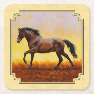 Dessous-de-verre Carré En Papier Courir Dark Bay Horse jaune