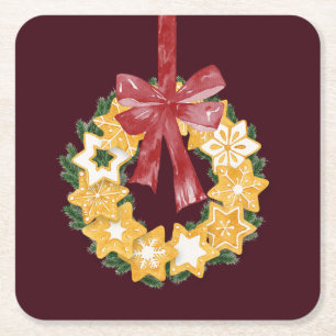 Dessous-de-verre Carré En Papier Couronne de biscuits de Noël avec Arrière - plan d