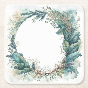 Dessous-de-verre Carré En Papier Couronne de feuillage de houx doré vert d'hiver