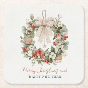 Dessous-de-verre Carré En Papier Couronne de Noël minimaliste aquarelle cosy