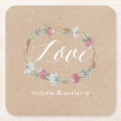 Dessous-de-verre Carré En Papier Couronne fleur sauvage Sur Mariage campagnard Kraf (Devant)
