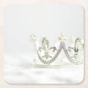 Dessous-de-verre Carré En Papier Couronne princesse d'argent