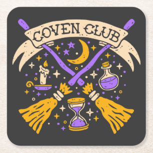 Dessous-de-verre Carré En Papier Coven Club Halloween Witch Night Sky