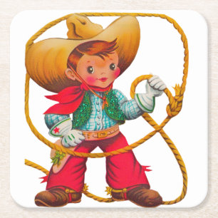 Dessous-de-verre Carré En Papier Cowboy Retro Boy Child Cute Western