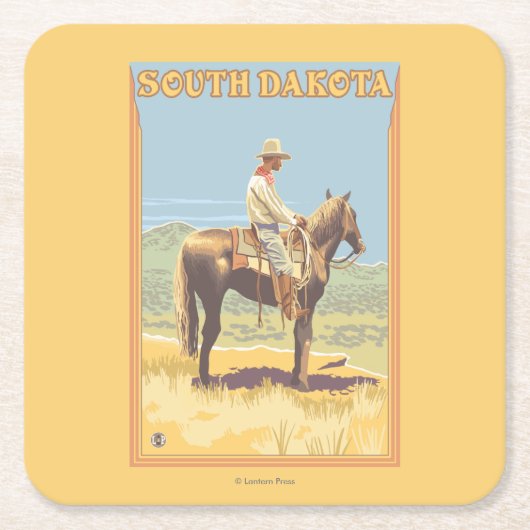 Dessous-de-verre Carré En Papier Cowboy (vue de côté) le Dakota du Sud (Devant)