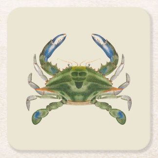 Dessous-de-verre Carré En Papier Crabe Bleue vintage Sur Un Arrière - plan De Crème