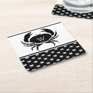 Dessous-de-verre Carré En Papier Crabe marine Monogramme noir et blanc