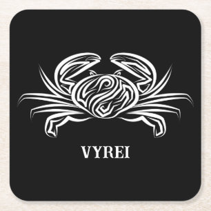 Dessous-de-verre Carré En Papier Crabe tribal noir et blanc