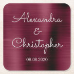 Dessous-de-verre Carré En Papier Cranberry Burgundy Mariage élégant ou réception<br><div class="desc">Cranberry Burgundy Elégant et blanc personnalisé mariage ou dîner d'accueil et cocktail de cocktails de grillades. Le texte des dessous de verre simples et élégants Cranberry Burgundy peut être mis à jour et customisé avec votre nom et votre date de mariage.</div>