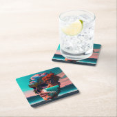 Dessous-de-verre Carré En Papier Crâne Coloré (En situation)