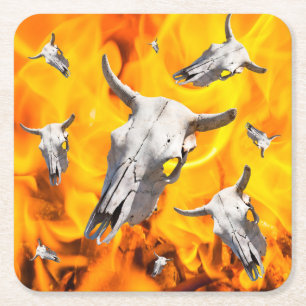 Dessous-de-verre Carré En Papier Crâne de vache et feu