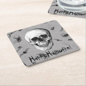 Dessous-de-verre Carré En Papier Crâne déplaisant et araignées (Incliné)