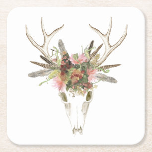 Dessous-de-verre Carré En Papier Crâne et fleurs de cerfs communs