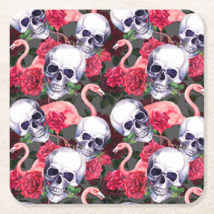 Dessous-de-verre Carré En Papier Crâne floral, motif flamand sans soudure.