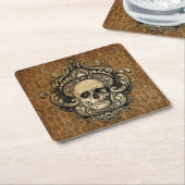 Dessous-de-verre Carré En Papier Crâne gothique victorien Damas Halloween (Incliné)