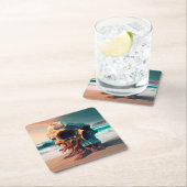 Dessous-de-verre Carré En Papier Crâne sur la plage (En situation)