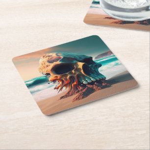 Dessous-de-verre Carré En Papier Crâne sur la plage