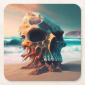 Dessous-de-verre Carré En Papier Crâne sur la plage (Devant)