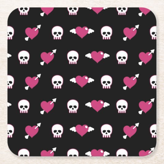 Dessous-de-verre Carré En Papier Crânes et coeurs (Devant)