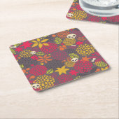 Dessous-de-verre Carré En Papier Crânes et fleurs (Incliné)