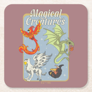 Dessous-de-verre Carré En Papier Créatures Magiques Graphique Vintage